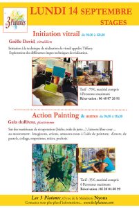 Stage vitrail par Gaëlle David et stage action painting, peinture par Gaïa duRivau